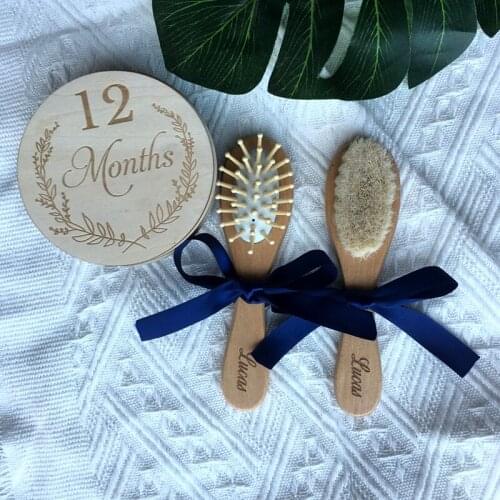 Custom Logo Baby Hairbrush Infant Comb Head Baby Kids Monthly Milestone Card Set Newborn Shower Gift Photo Prop1-12 Months