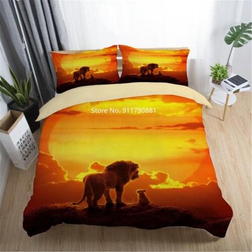 Home Textile Disney Hit Movie Animal Simba Lion King Duvet Bed Cover Pillowcase Bedding Double Queen King Boy Bedroom Decoration