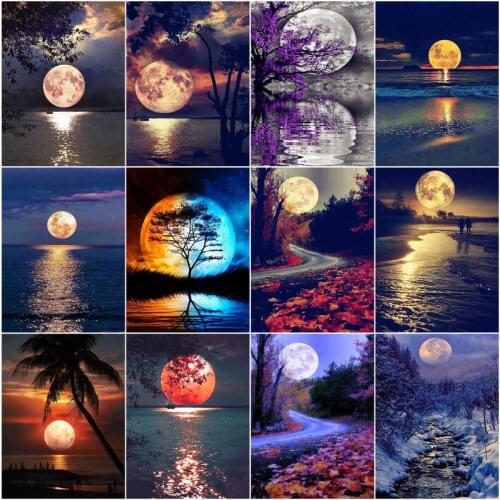 GATYZTORY DIY Pictures By Number Lake Surface Moon Painting By Numbers Scenery Hand Painted Picture Art Drawing On Canvas Gift