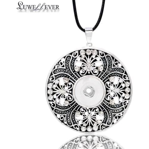 Hot Interchangeable Round Flower Crystal Ginger Necklace 076 Fit 12mm Snap Button Pendant Necklace Charm Jewelry For Women Gift