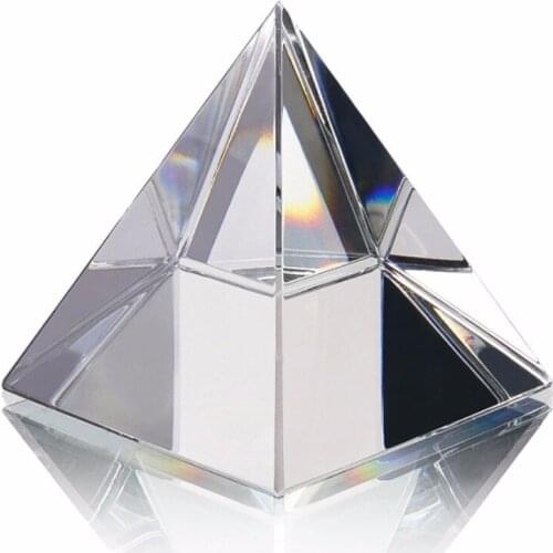 H&D 2''Egypt Egyptian Shape Clear Crystal Pyramid Paperweight Ornament in Gift Box Energy Healing FengShui Home Decor