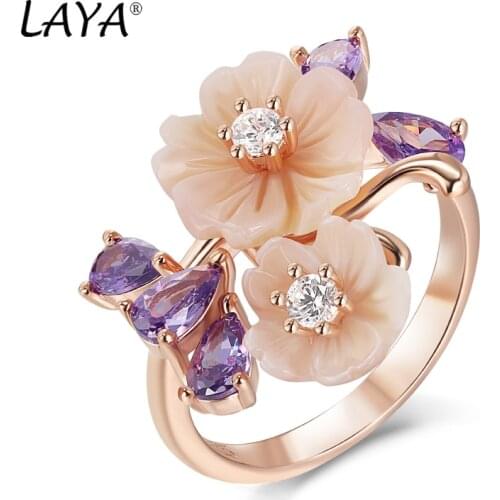 Laya Ring For Women High Quality Purple Zircon Natural Shell Flower 925 Sterling Silver Fashion Jewelry 2021 Trend
