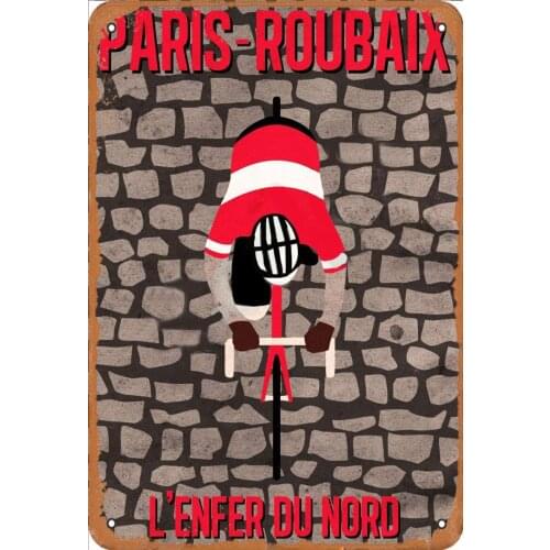 Paris Roubaix L'Enfer Du Nord Bicycle Retro Metal Tin Sign Vintage Aluminum Sign for Home Coffee Wall Decor 8x12 Inch