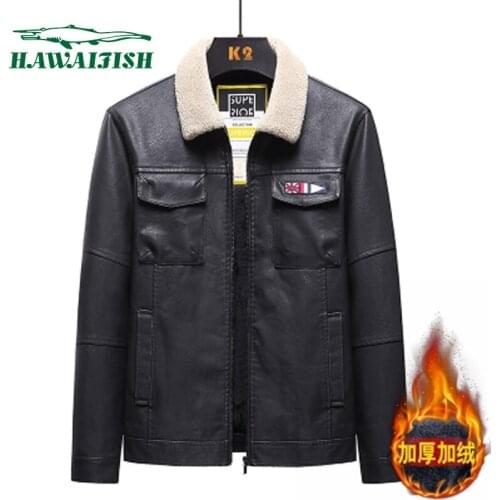 Hawaifish brand leather jacket men 2021 winter casual warm hot sale leather coat high quality campera cuero hombre plus size