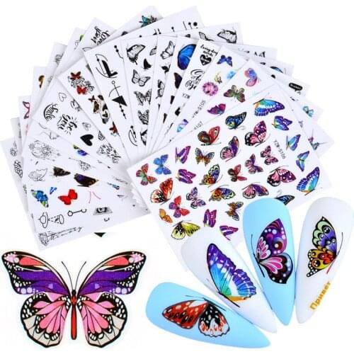 1PC Butterflies Nail Sticker Summer Beach Manicure Watercolor Blue Butterfly Decals Sticker Transfer Slider Nail Art Decorations