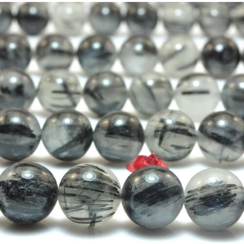 Natural Black Rutilated Quartz AA Grade Smooth Round Loose Beads Wholesale Gemstone Semi Precious Stone Bracelet Jewelry Making