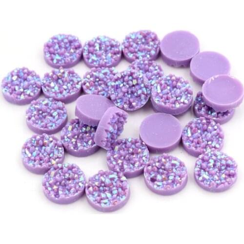 New Fashion 40pcs 8mm 10mm 12mm Purple Colors Natural ore Style Flat back Resin Cabochons For Bracelet Earrings accessories