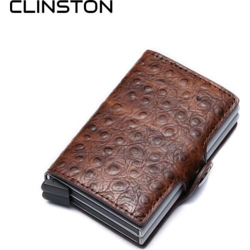 2021 RFID New Double Box Ostrich Credit Card Holder Men Automatic Aluminium Metal Leather Women Mini Wallet Slim Purse
