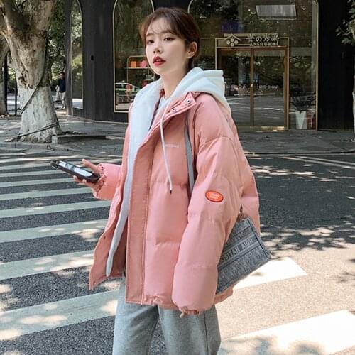 2021 Winter New Fake Two Cotton Clothes Womens Short Loose Thicken Ladies Cotton Jacket Bread Clothes Student Down Cotton Coat