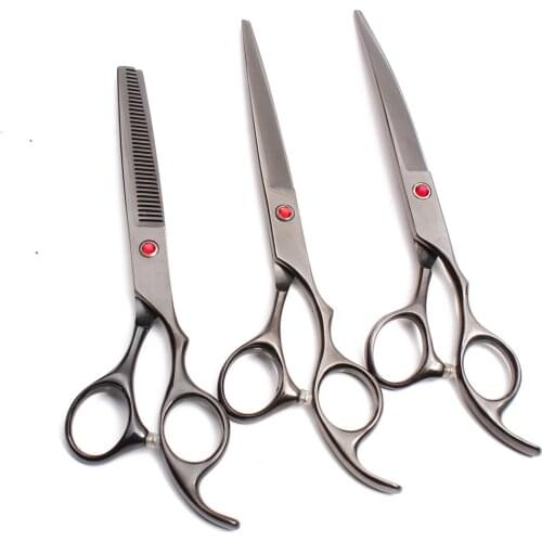 7" Stainless Customize Logo Black Dog Grooming Scissors Straight Scissors Thinning Shears Down Curved Scissors Pets Shears C3003