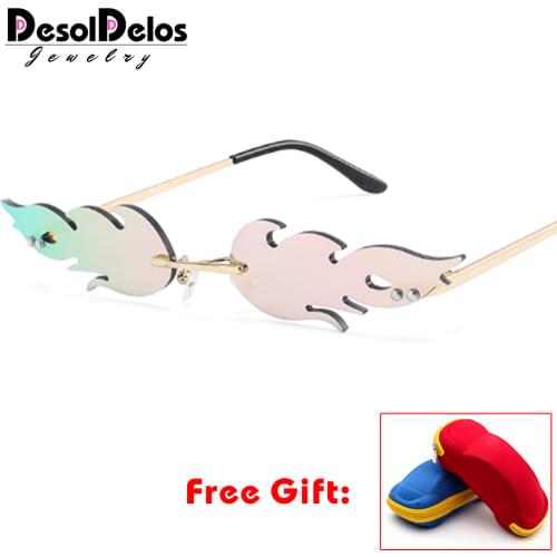 2019 New Fashion Fire Flame Sunglasses Eyewear Luxury Design Narrow Sunglass Shade Streetwear Women Men Rimless Wave Sun Glasses