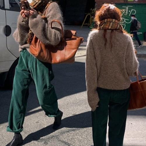 Autumn Winter Two Piece Sets Women Long Sleeve Loose Pullover Casual Sweater and High Waist Wide Leg Corduroy Pants 2 Piece Set