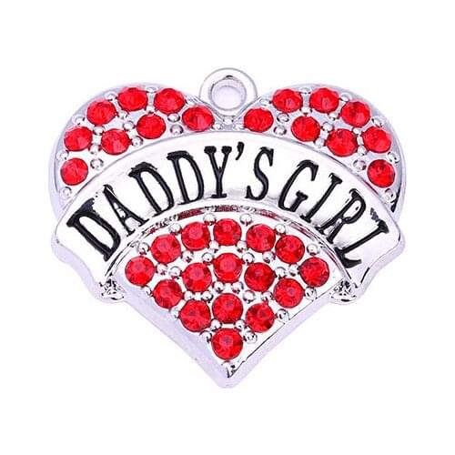Drop Shipping Best Selling 20 pcs a lot rhodium plated DADDYS GIRL with red/pink/blue/white crystal heart pendant