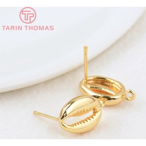 6PCS 10x14MM Hole 1.5MM 24K Gold Color Brass Conch Stud Earrings High Quality DIY Jewelry Making Findings Accessories