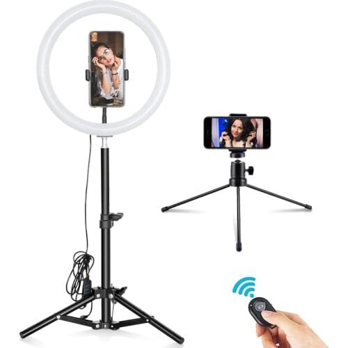 12 inch LED Ring Light Portable USB Ring Lamp Dimmable Circular Light Desktop with Phone Holder Tripod for Selfie Photography