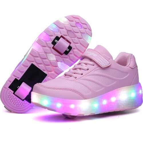 2020 LED Light Sneakers with Double TWO Wheel Boy Girl Roller Skate Casual Shoe Boy Lover Girl Zapatillas Zapatos Con Ruedas