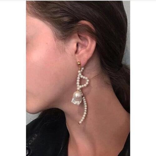 Titanium Real Baroque Pearl Statement Earrings Women Wedding Jewelry Gown T Show Runway Rare Japan Korean Fashion Ins