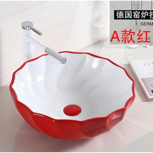 Red Above Counter Basin Art Basin Wash Basin White Bathroom Sink Household Ceramic Wash Basin Above Counter Basin