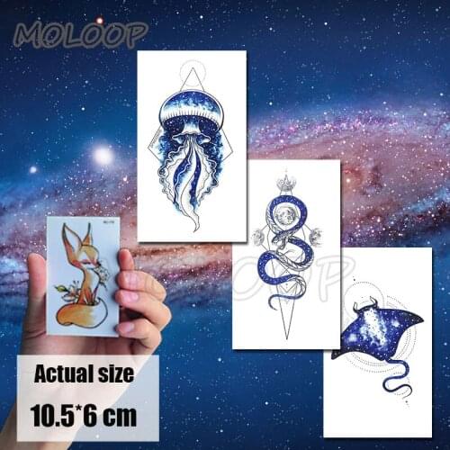 Temporary Tattoo Water Transfer Tatoo Sticker Tattoo Blue Jellyfish Snake Mobula Tatto Body Art Sexy Tatoo Girl Boy Arm Tatto