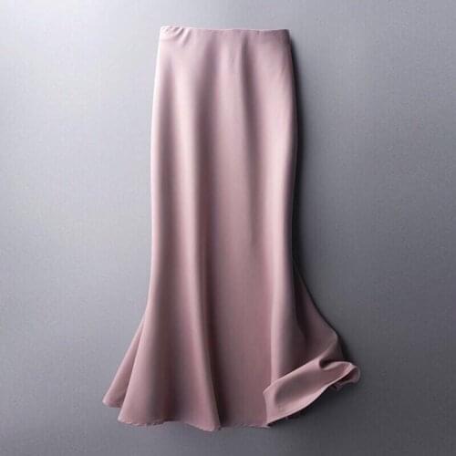 Korean England Office Lady Simple Solid Satin Elegant Summer Long Skirt Women Faldas Mujer Moda Skirts Women Plus Size XXXL