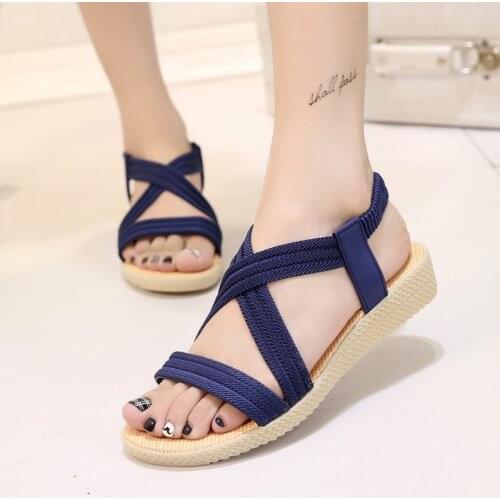 Women Sandals 2021 New Gladiator Flip Flops Women Shoes Comfortable Summer Sandals Women Elastic Band Flat Ladies Shoes Woman