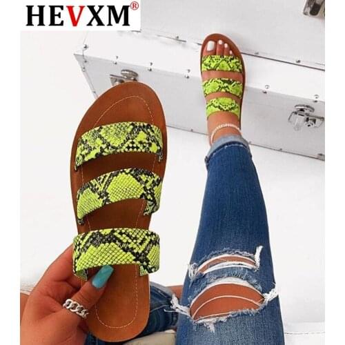 2020 New Summer Women Sandals Designers Open Toe Flat Heel Sandals Slip on Leopard Sandalias Mujer Size 36-43
