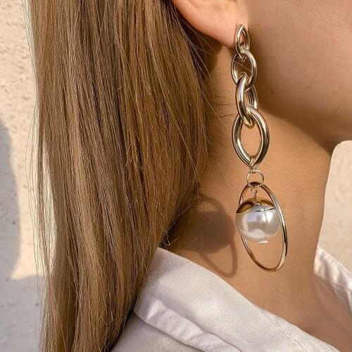 2021 new bohemian long imitation pearl big round earrings chain earrings womens gold pendant earrings jewelry gifts wholesale