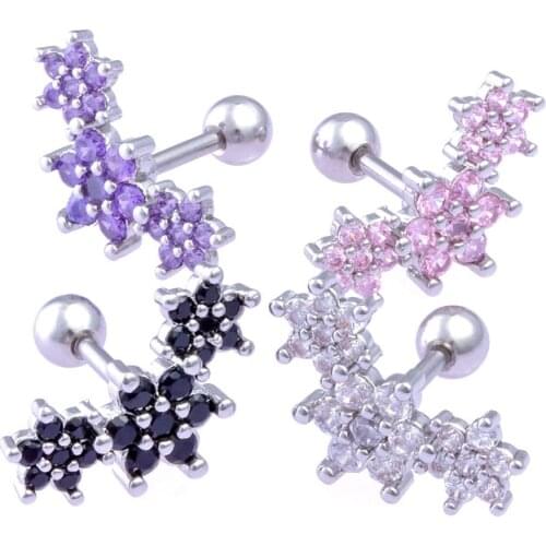 1Pc Luxury Flower Studs Earrings for Women Ball Earring Shinning Crystal Ear Piercing Cartilage Jewelry Accessory