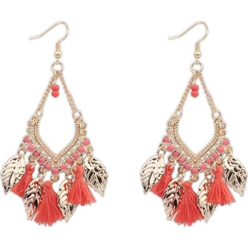 2020 NEW Bohemia National Romantic Tassel Earrings Hoop Women Earrings Ladies Earrings Bead Leaves Tassel Drop Earrings