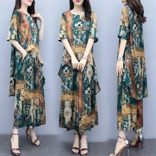 2021 Printed 2 Piece Sets Outfits Women Plus Size top+pants Suits Spring Summer Elegant Korean Ladies Sets