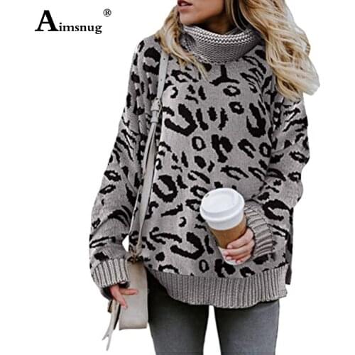 Turtleneck Sweater Women Autumn 2020 Casual Long Sleeve Leopard Pullovers Knitted Sweaters Femme Winter Warm Clothes Streetwear