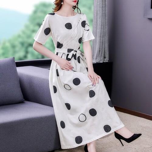 2021 Summer White Dot Cotton Linen Maxi Dress Women Vintage Casual 3XL Plus Size Beach Midi Dress Bodycon Elegant Party Vestidos