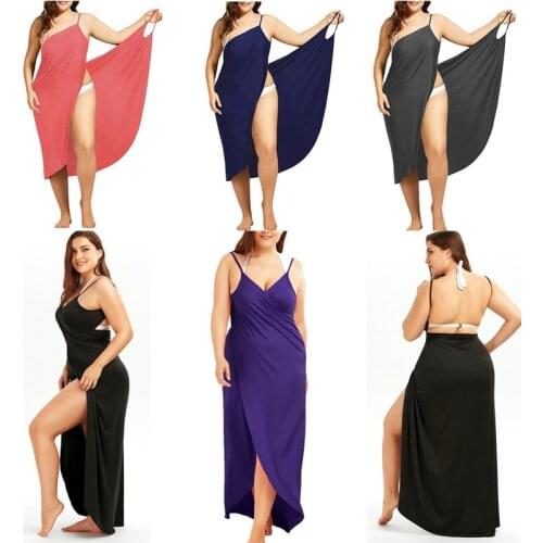 Plus Size Cover Up Wrap Beach Dress Women 2020 Summer Sexy V-Neck Sling Towel Backless Swimwear Dress Femme Tropical Robe Dress