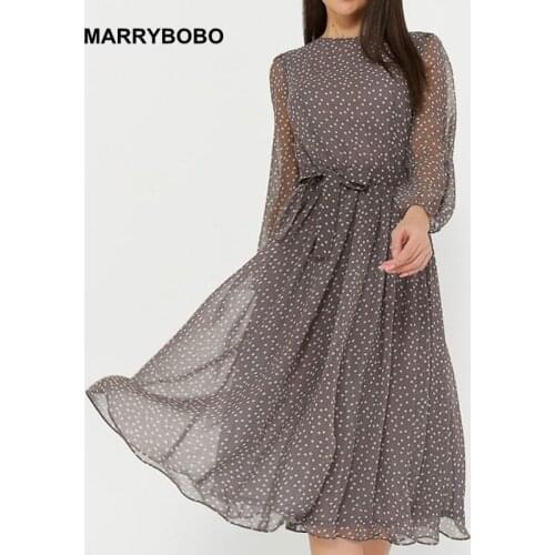 2020 Autumn Women Boho Dress Vintage Long Sleeve O Neck A-Line Dress Elegant Dot Print Party Dresses Vestidos