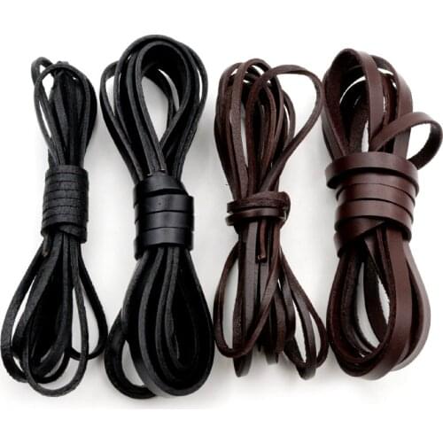 2m/lot 2/3/4/5/6/8mm Genuine Cow Leather Flat Strand Thong Cord DIY Bracelet Findings Rope String For Jewelry Making Accessories