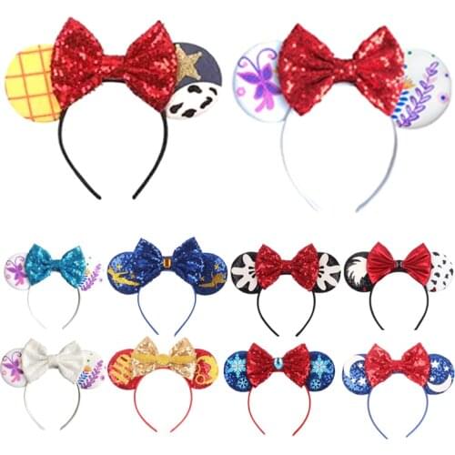2021 New Mickey Mouse Ear Headband 5" Bow Sequins Hair Band Cute Mouse Ears Headwear Beauty Party Festival Accessories For Girl