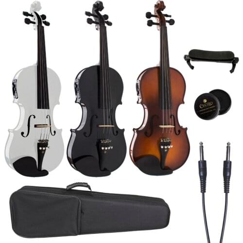 4/4 Violin Electric Acoustic Violin Ebony Fittings Violin Case Bow Black White Fiddle