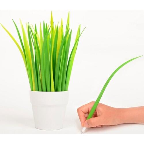 5 Pcs Tiny Green Grass Gel Pen Blade Grass Potting Decoration Stationery Caneta Office Supplies Material School Kawaii