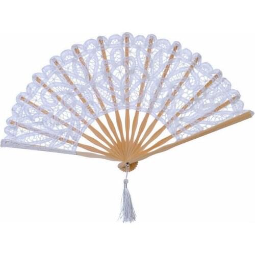 50PCS Lace Hand Fan Handmade Embroidery Double Deck Folding Fans Beige Wedding Favors Arts and Crafts