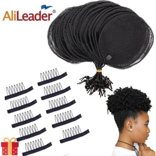 Alileader S/L Ponytail Net 1-5Pcs Hairnet Wig Cap For Making Ponytail Afro Puff Bun Net Weaving Cap Wig Making Tool Round Square