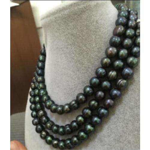 Baroque 50" 8-9 MM AAA SOUTH SEA Black green PEARL NECKLACE 14K GOLD CLASP