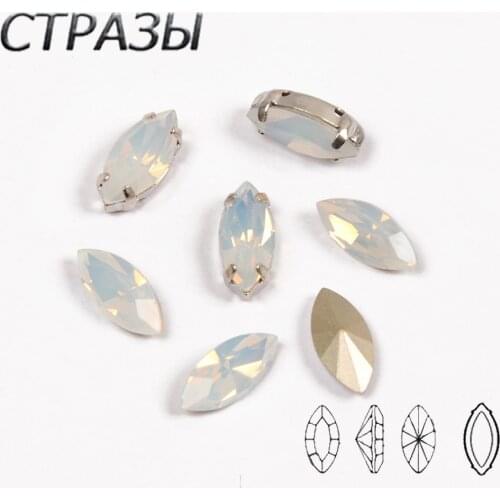 White Opal Rhinestone Navette Strass Glass Crystal Sew on Rhinestones With Gold SIlver Claw For Sewing Diy Garment Stones