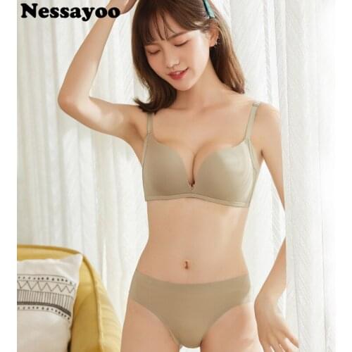 Seamless Soft Push Up Bra Briefs Set Seamless Cotton 3/4 Cup Sexy Lingerie Solid Bra Sets Wire Free Lovely Girl Bra Panties Sets