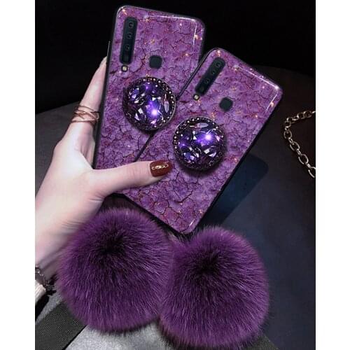 Glitter Plush Ball Hand Strap Case For Samsung S20FE S20 Plus S20Ulrta A41 A21 A11 A9S A9Star Lite A10S A20S A30S A50S A70S Capa