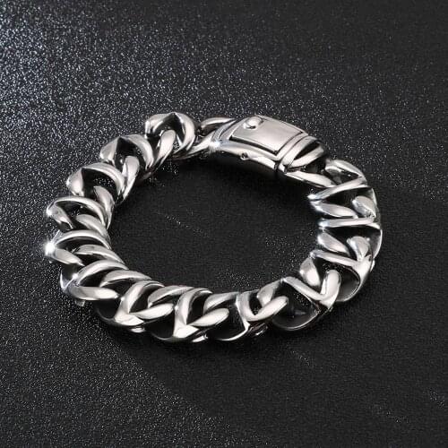 Punk Polished Mens Bracelet Silver Color Stainless Steel Curb Irregular Link Chain Cuff Charm Wristband Male Jewelry