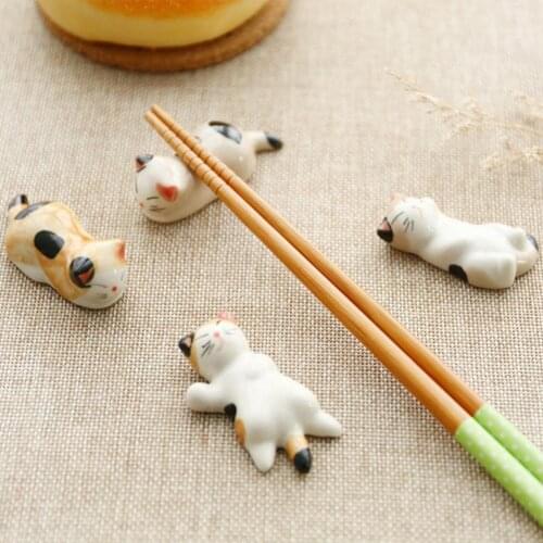 Chopsticks Holder Cat Shape Support Forks Ceramic Cartoon Animal Home Chopsticks Rest for Kitchen