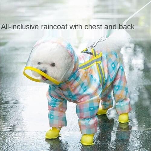 Dog Raincoat Small and Medium-sized Dogs All-inclusive Four-legged Plaid Reflective Strips Go Out and Walk The Dog Pet Clothes