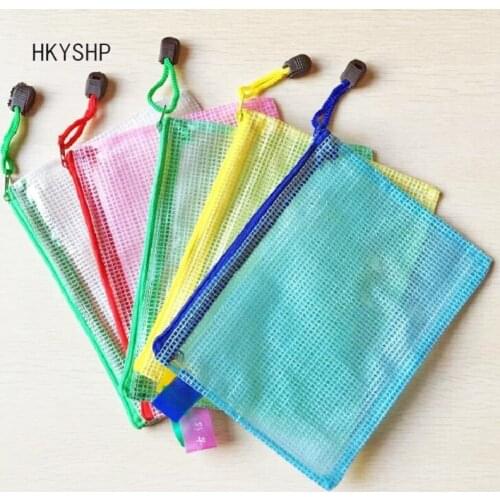 HKYSHP 10 Pcs/set A4 Grid Zipper File Bag Transparent Handbag Information bag school stationery office supplies