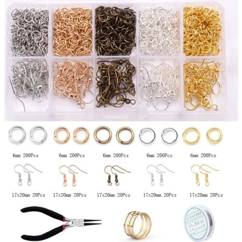 New Alloy Jewelry Findings Set Jewelry Making Tools Charm Metal Open jump Rings Earring Hook Accessories Supplies Approx 1000Pcs