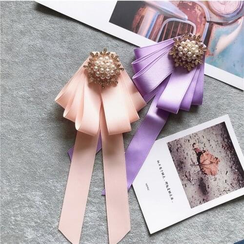 Korean Version of The Bow Tie Female JK School Uniform Student Lady Business Collar Flower Bowtie Pearl Crystal Neckline Jewelry